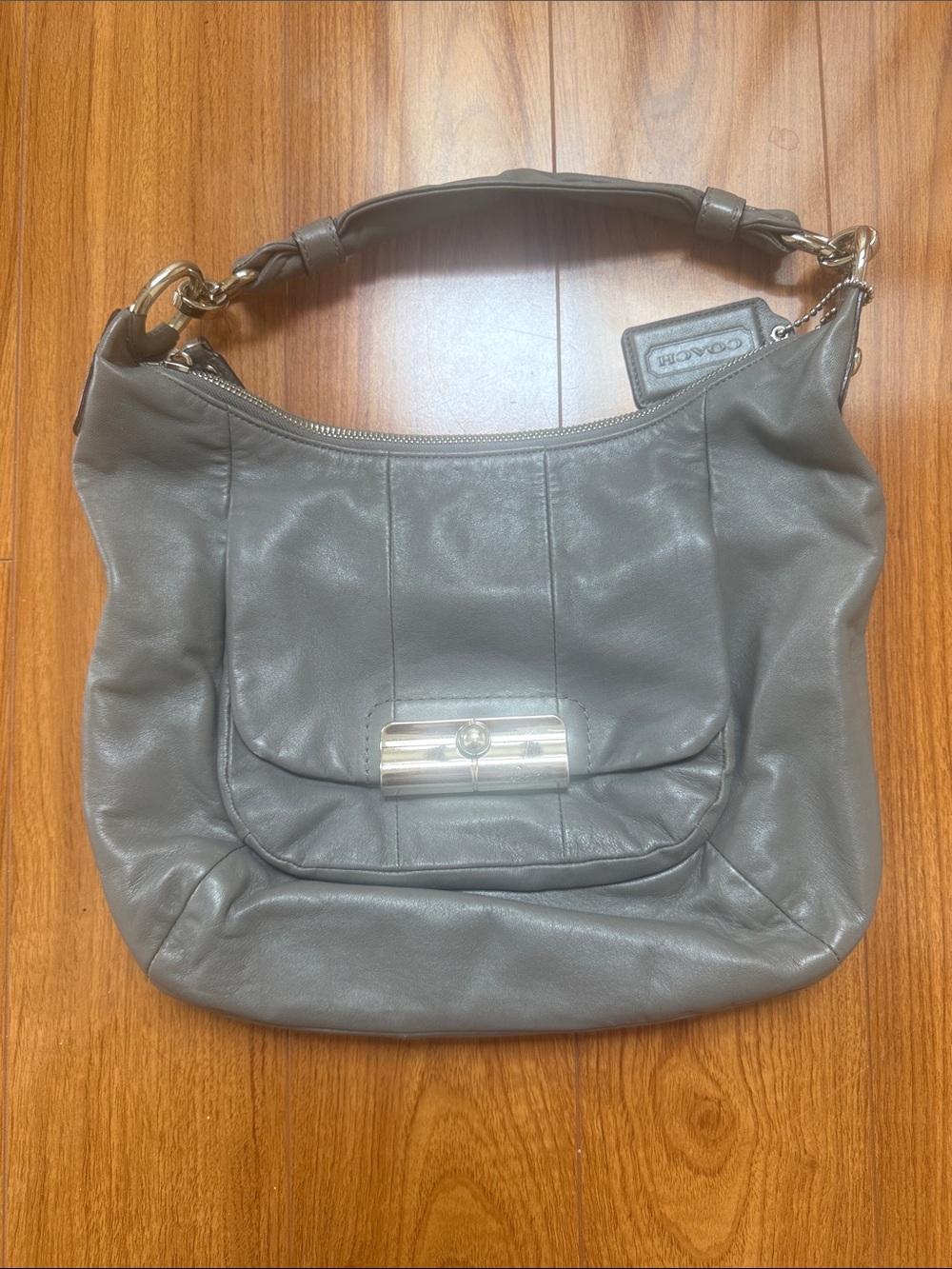 Coach Gray Leather Hobo with Front Flap and Turnlock